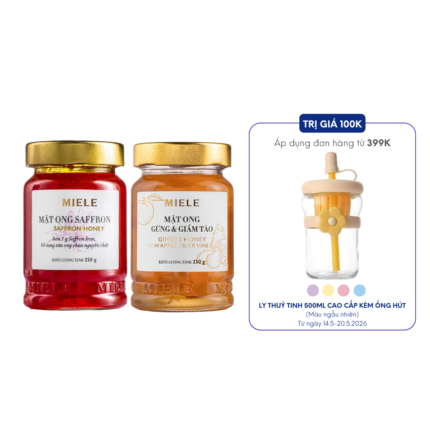 Combo: Mật ong Saffron Miele 250g + Mật ong Gừng & Giấm Táo Miele 250g