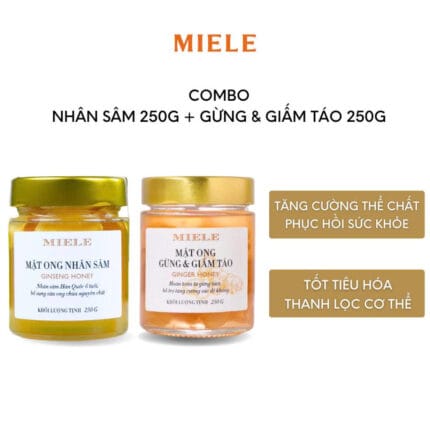 Combo: Mật ong Nhân sâm 250g + Mật ong Gừng & Giấm Táo 250g
